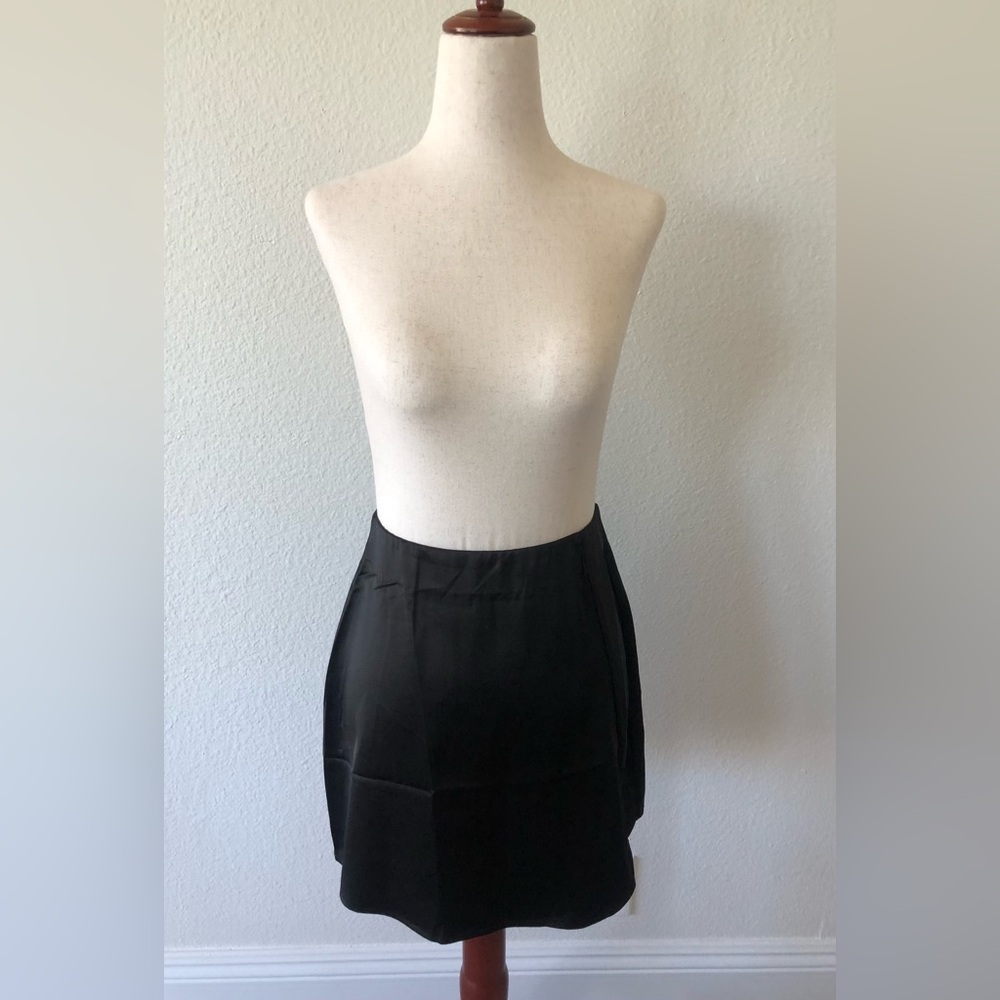 ZEAGOO - SLIP HIGH WAIST A-LINE MINI SKIRT + BLACK/XS